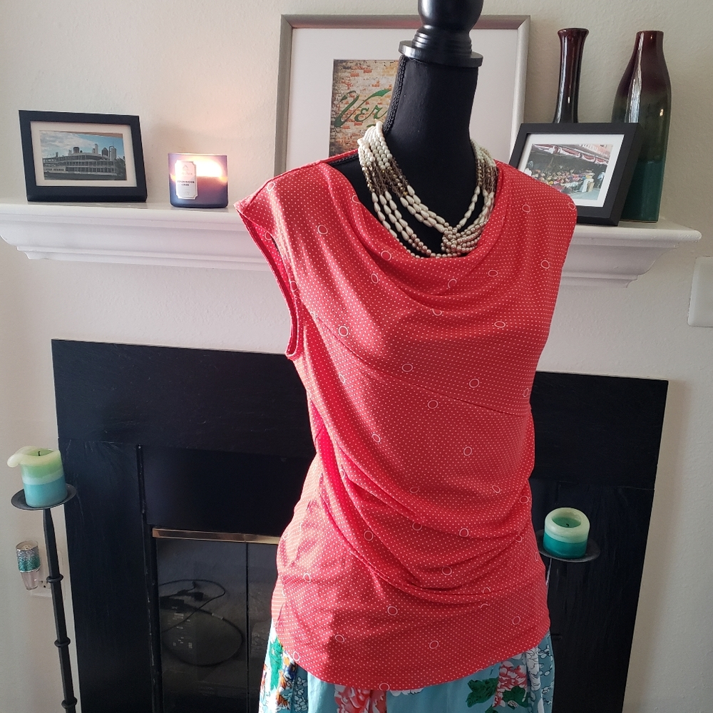 Ann Taylor Orange Sleeveless Polka Dot Top